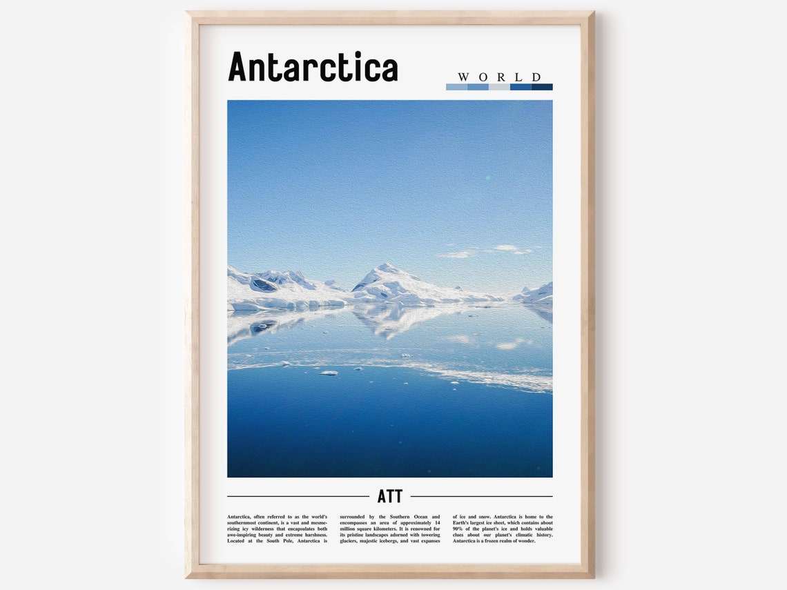 Antarctica Icy Peaks Mirrored in Still Blue Water World Travel Poster
