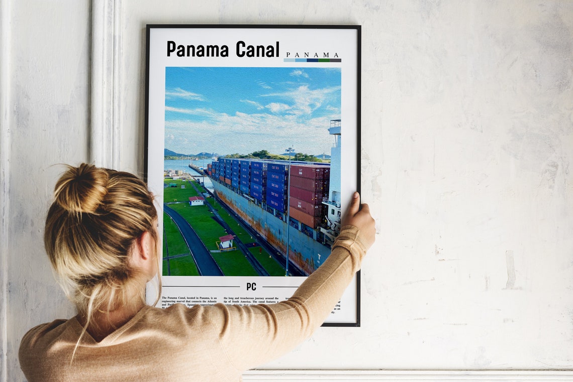 Panama Canal Poster Panama Canal Print Panama Canal Wall Art Minimal Travel Print Travel Destination Oil Painting Poster - Image 2