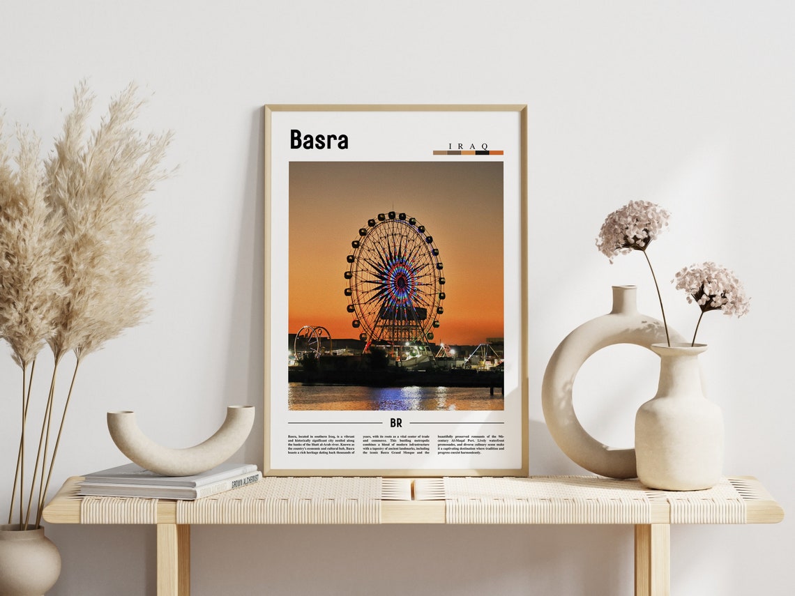 Basra Iraq Sunset Ferris Wheel River Night Lights Travel Poster - Image 3