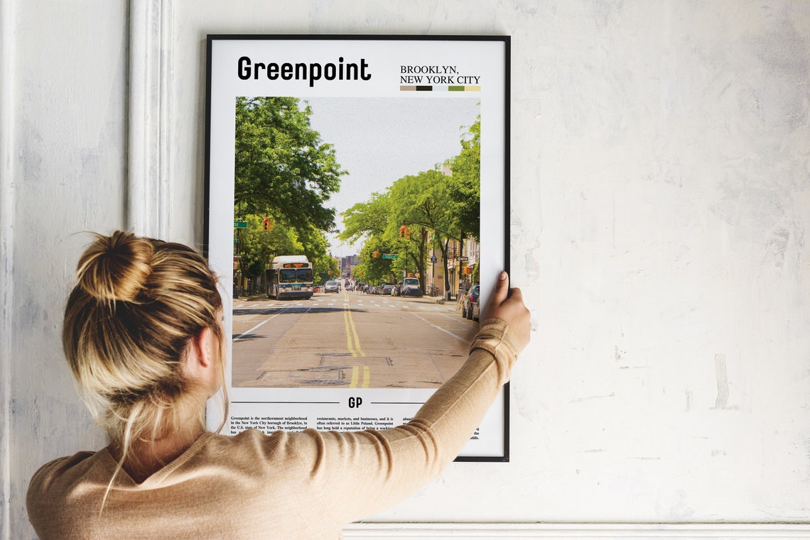 Greenpoint Brooklyn Tree Lined Avenue Bus Scene Travel Poster - Image 2