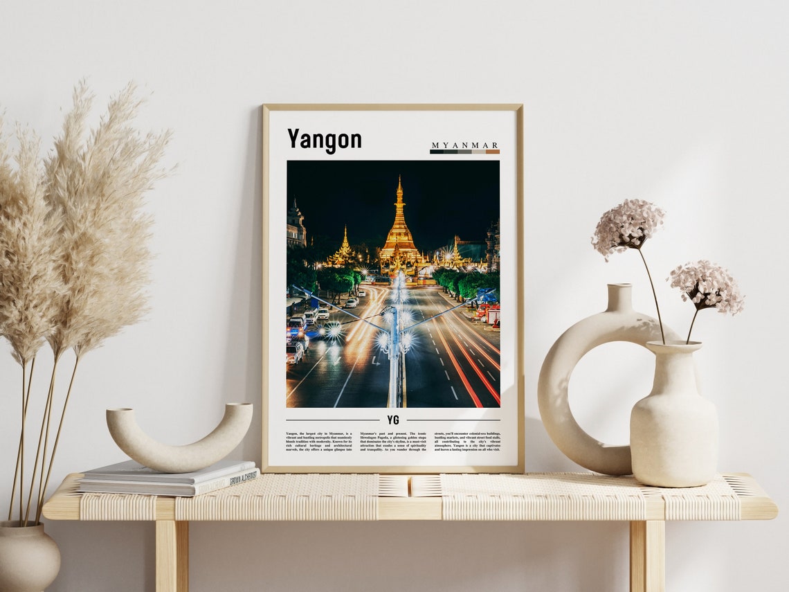 Yangon Myanmar Shwedagon Pagoda Night Cityscape Travel Poster - Image 3