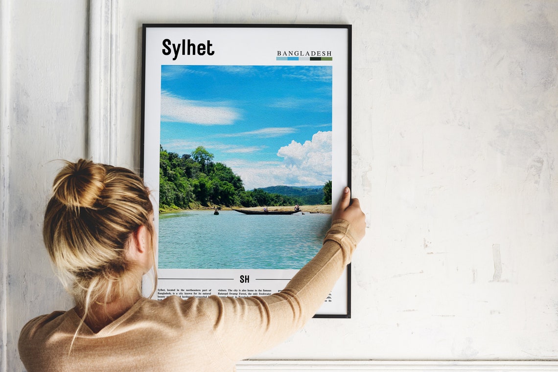 Sylhet Bangladesh River Boats Green Hills Landscape Travel Poster - Image 2