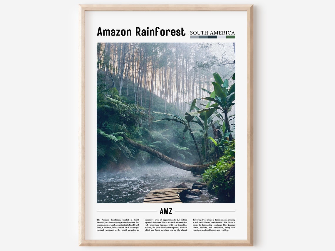 Amazon Rainforest South America Jungle River Canopy Travel Poster