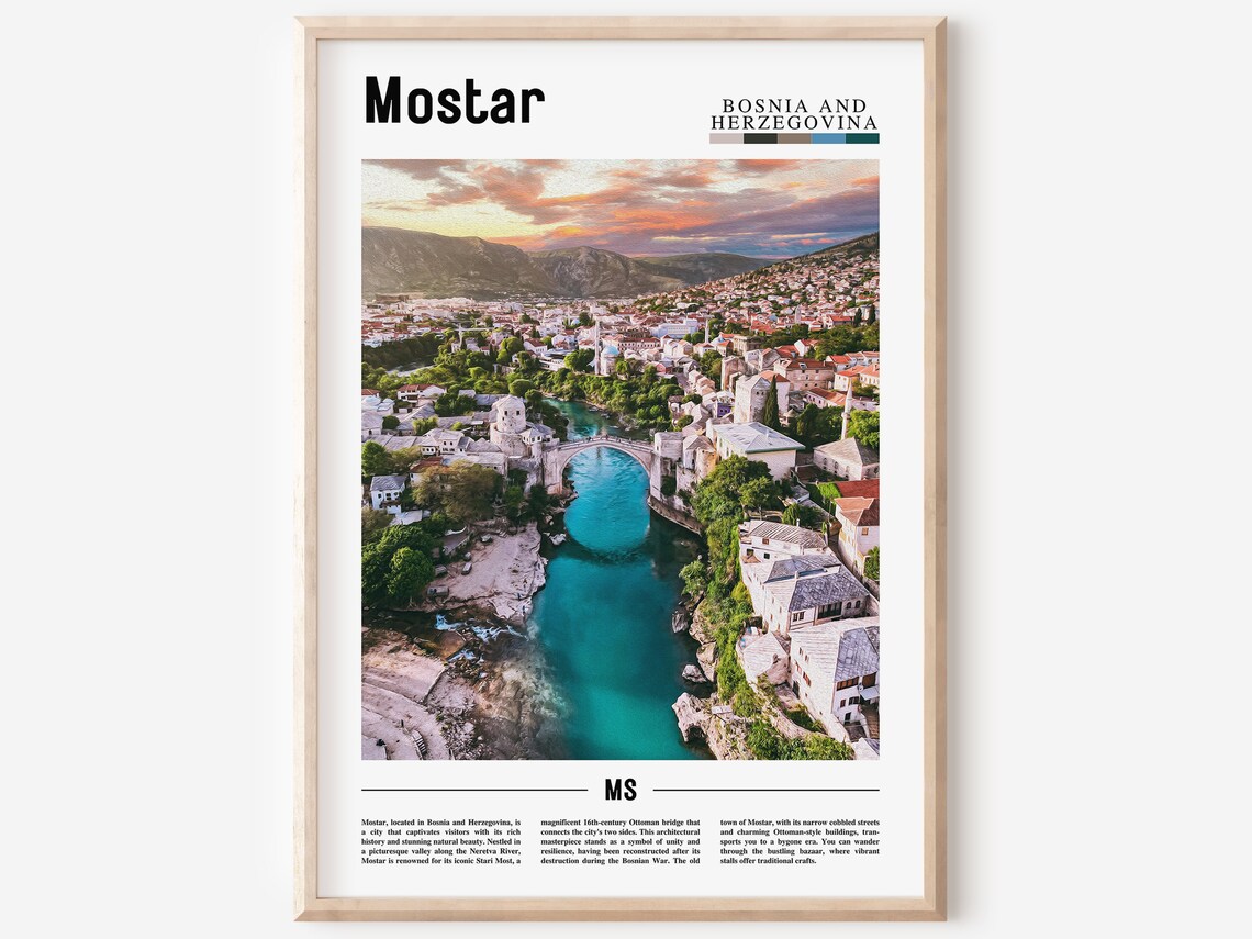 Mostar Bosnia Herzegovina Stari Most Bridge Sunset Photo Poster