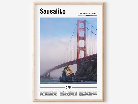 Sausalito California USA Golden Gate Bridge Fog Photography Poster