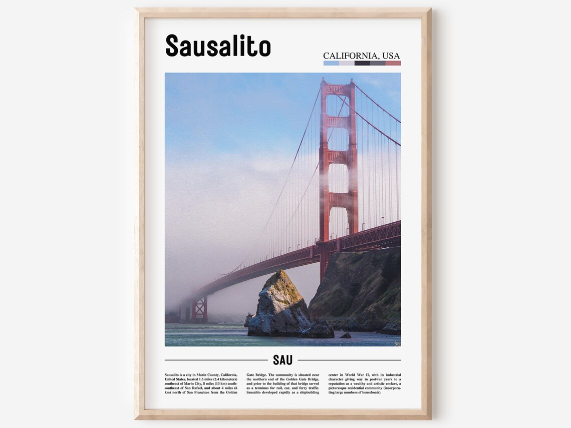 Sausalito Print Sausalito Poster Sausalito Wall Art Minimal Travel Print Minimal City Poster Travel Destination Oil Painting Poster