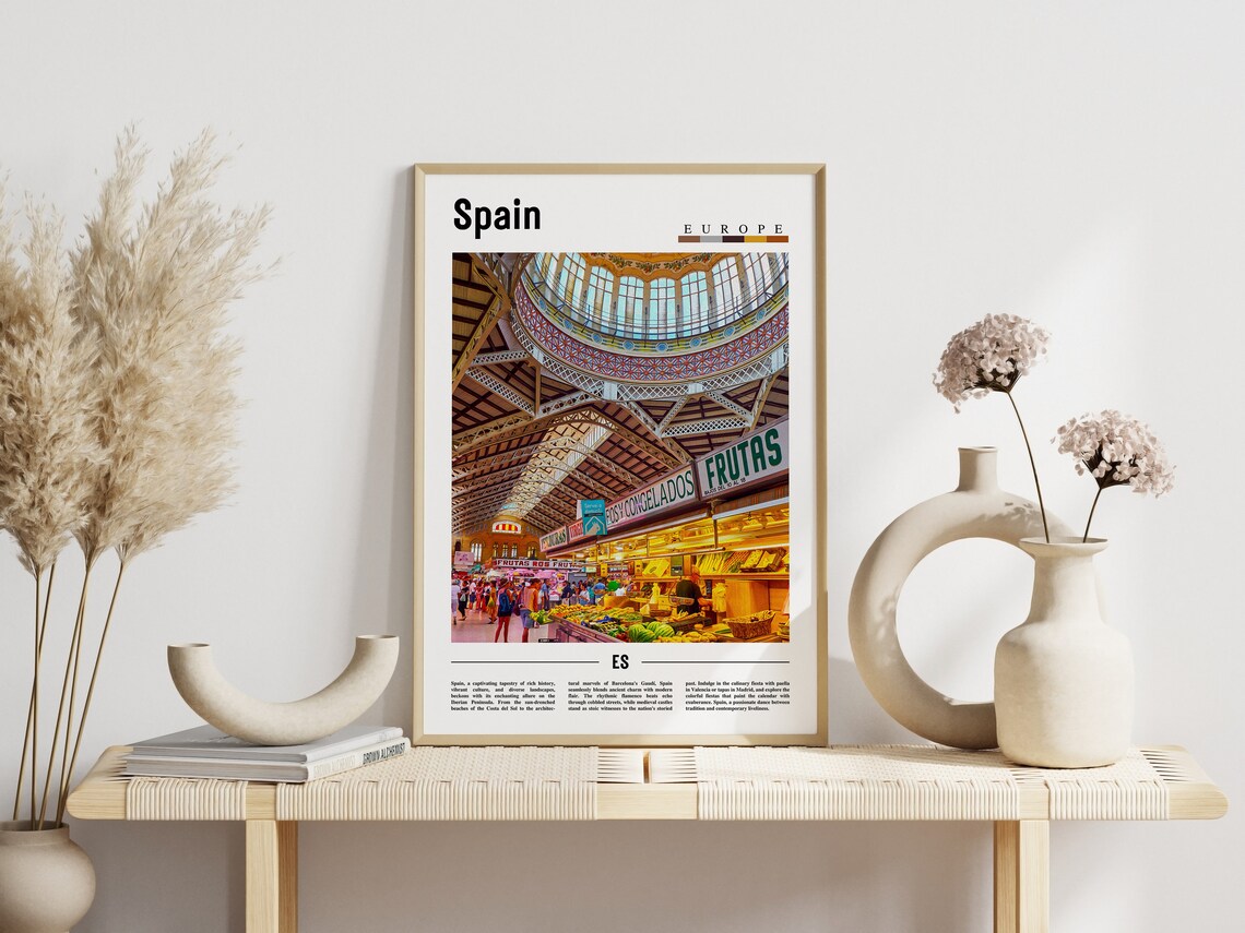 Spain Valencia Central Market Dome Colorful Food Hall Travel Poster - Image 3
