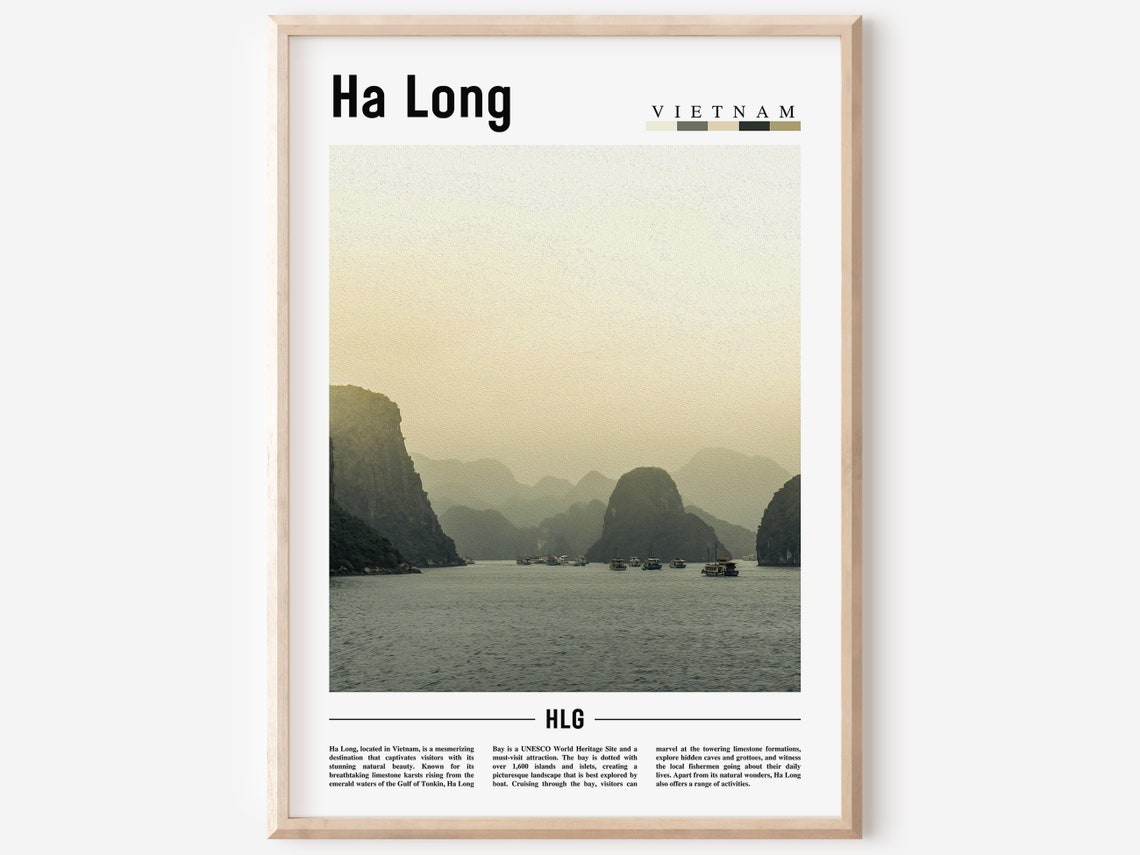 Ha Long Vietnam Limestone Karsts Bay Boats Misty Travel Poster
