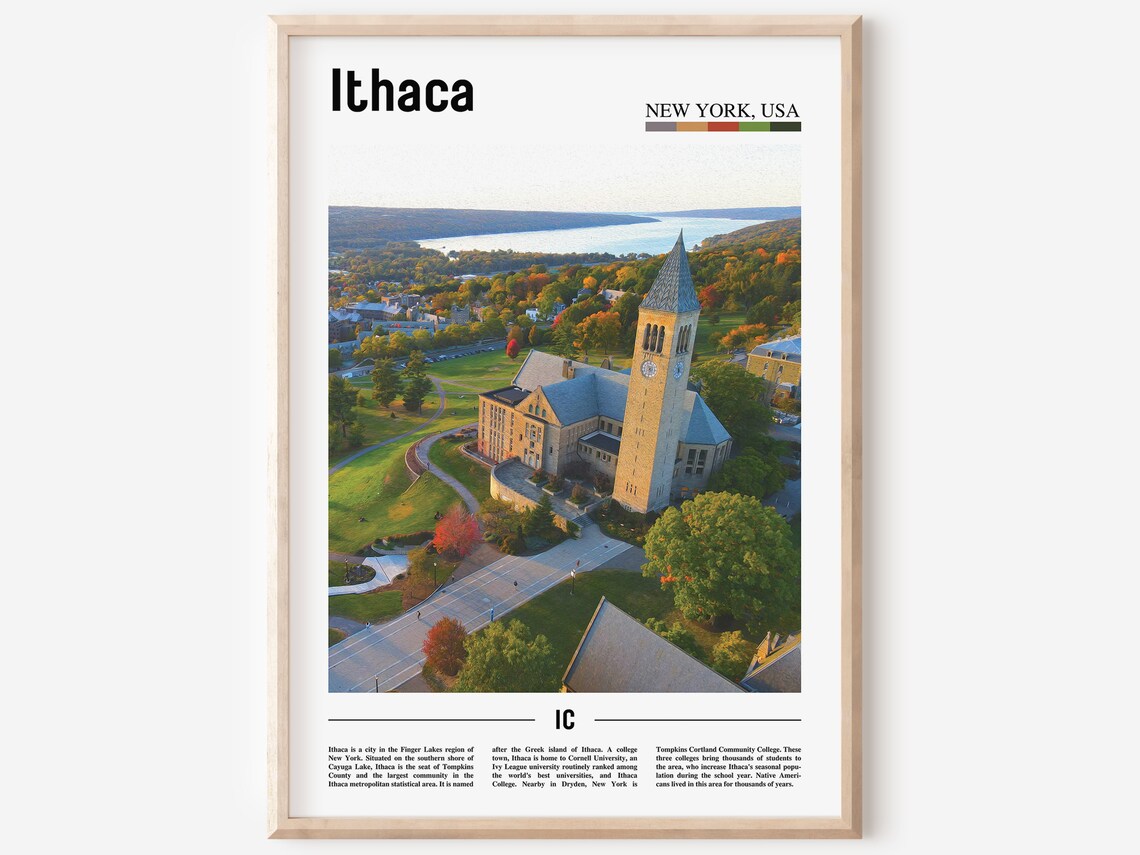 Ithaca New York College Campus Autumn Aerial Photo Travel Poster