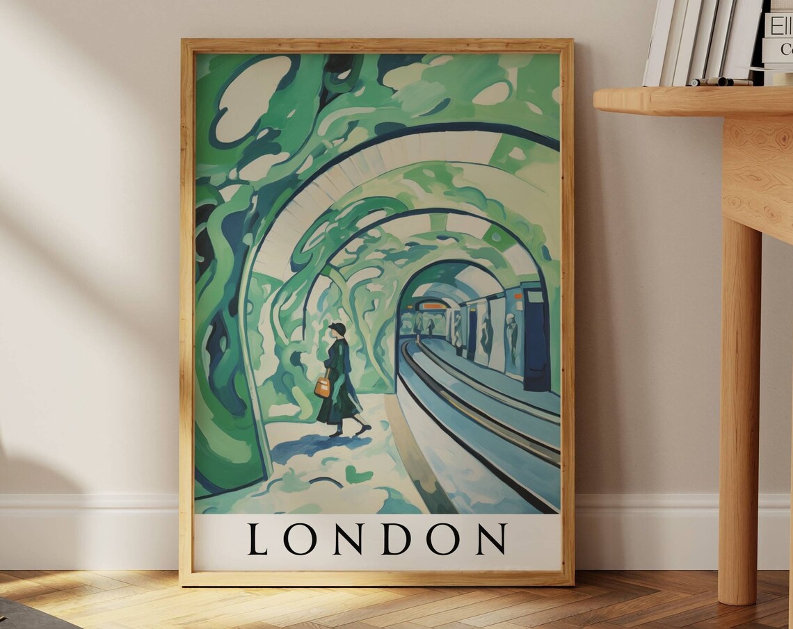 London Underground Green Tunnel Retro Travel City Scene Poster - Image 4