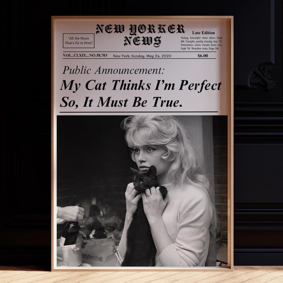 My Cat Thinks I'm Perfect Funny Newspaper Cat Mom Wall Poster