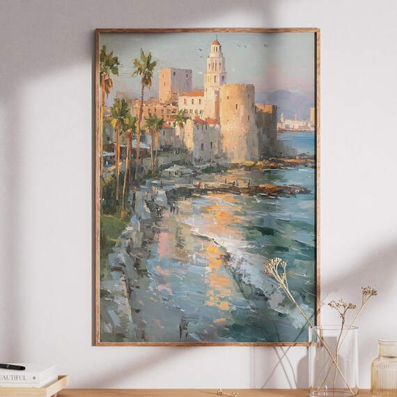 Old Damascus Coastal Castle Tower Sunset Syria Seascape Poster