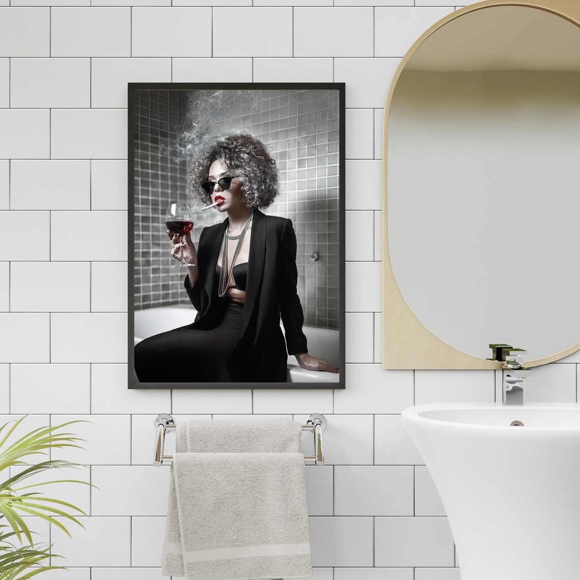 Girl On Toilet, Funny Retro Bathroom Art Print