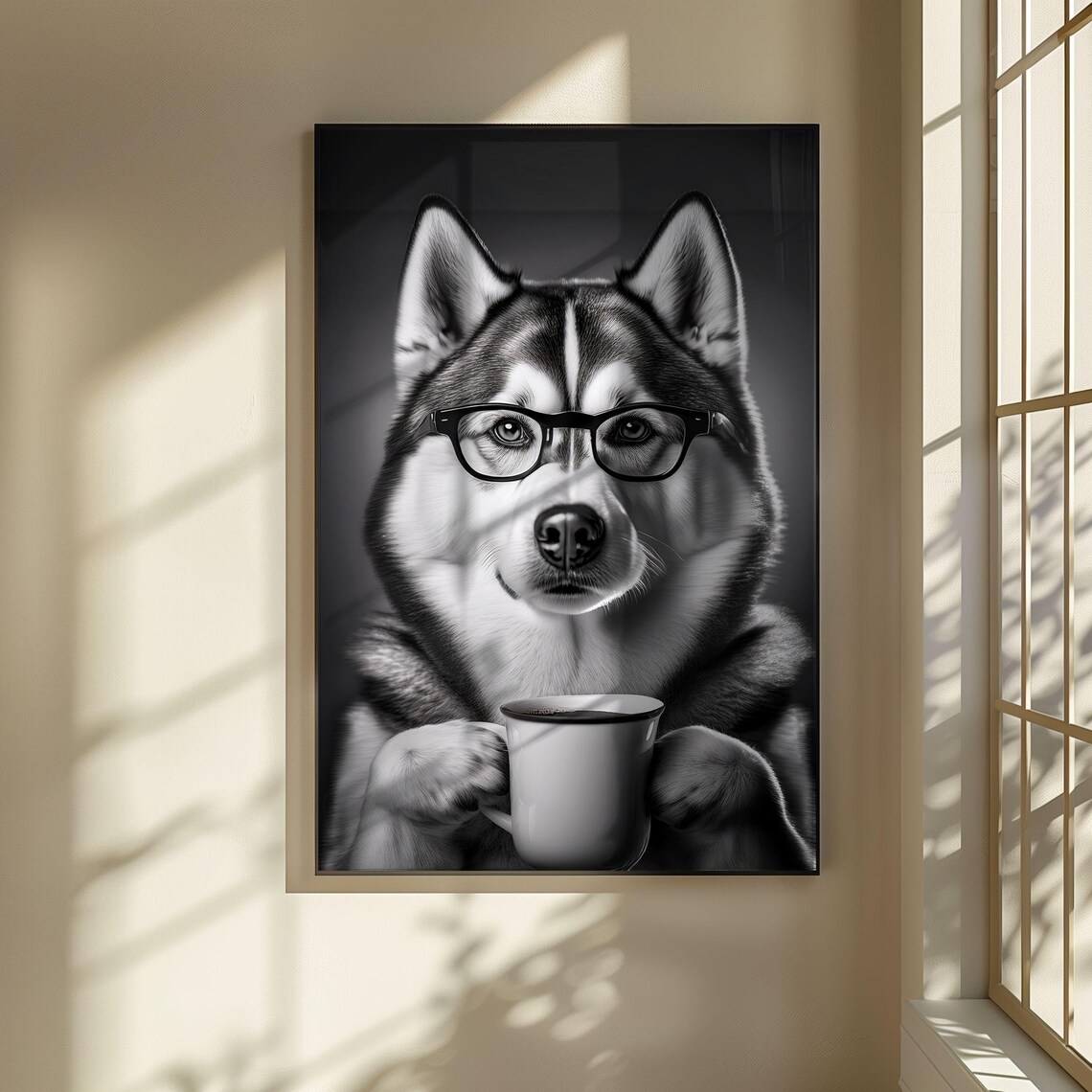 Siberian Husky Drinking Coffee, Funny Dog Art Print - Image 4