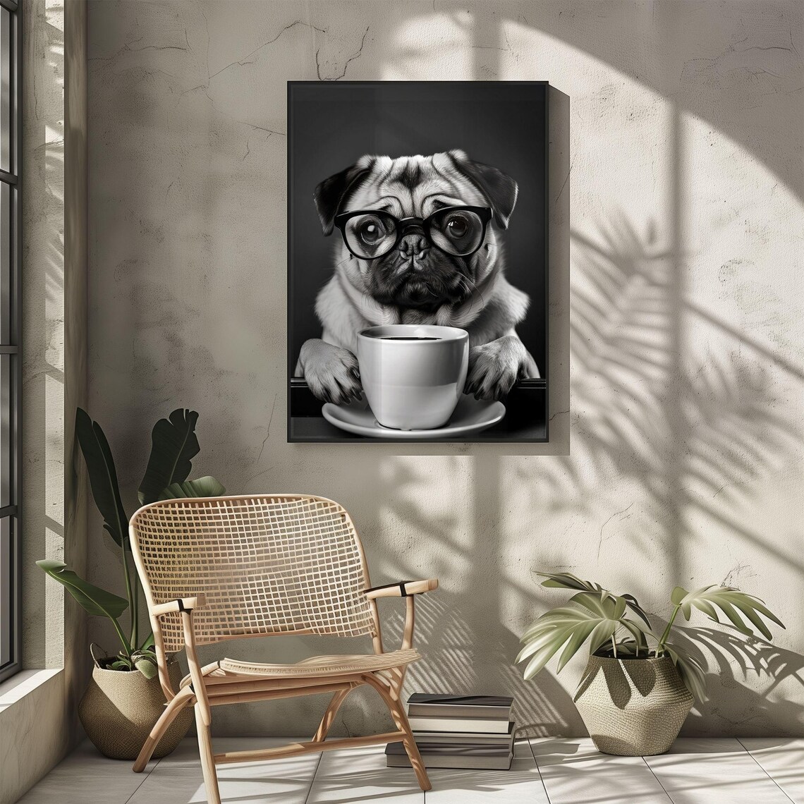 Pug Dog Drinking Coffee, Retro Coffee Lover Poster - Image 5