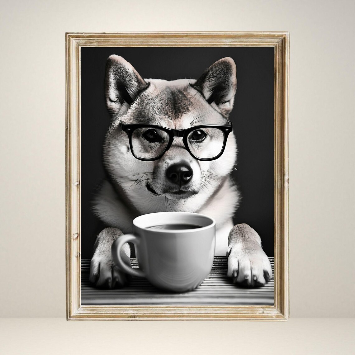 Shiba Inu Drinking Coffee, Funny Dog Kitchen Decor