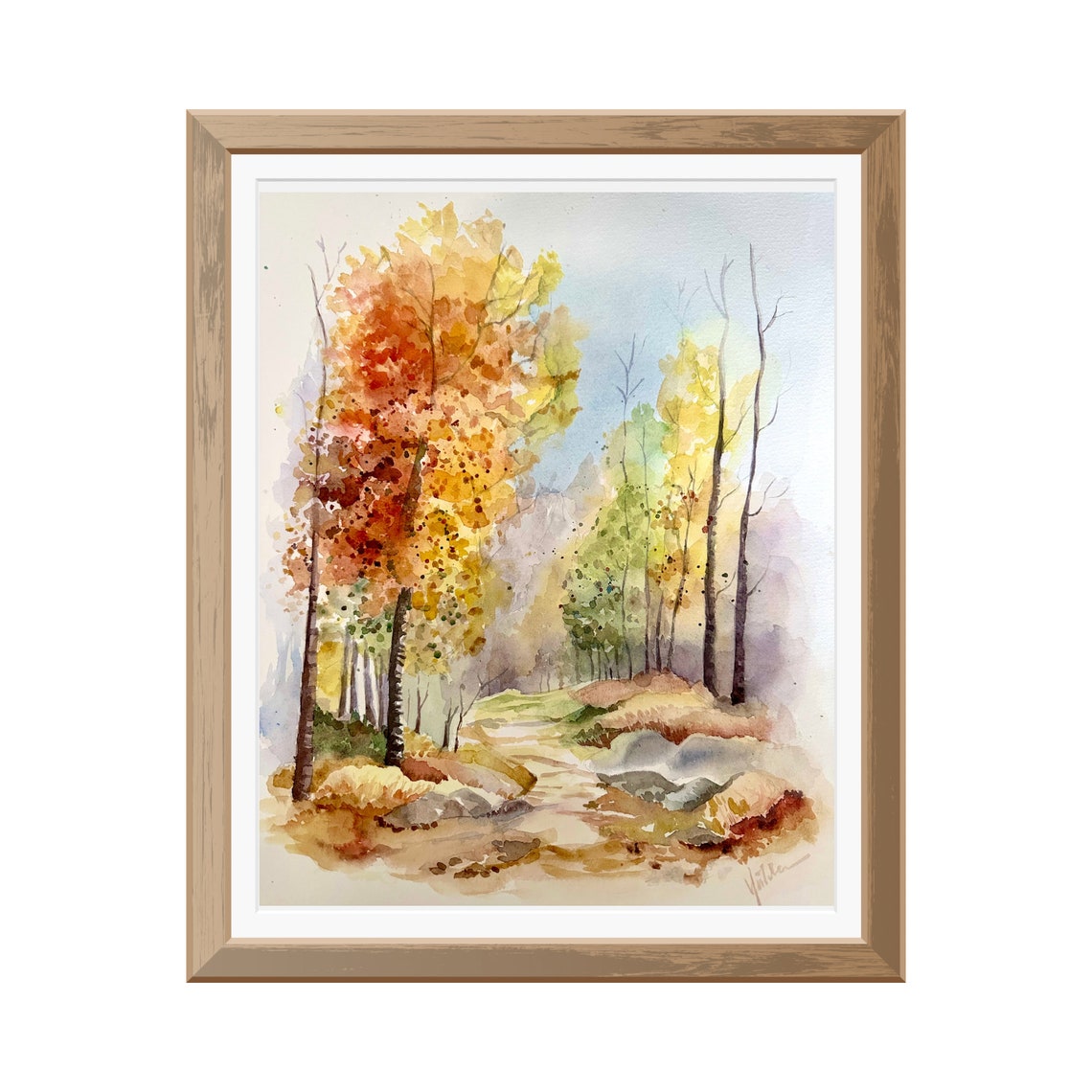 Autumn Landscape Watercolor Art Print