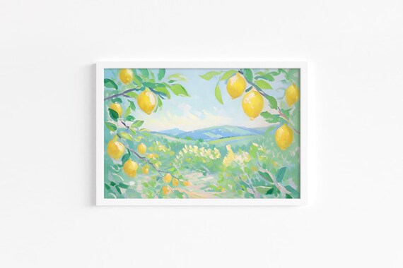 Lemon Grove Citrus Orchard Sunny Summer Pastel Landscape Wall Art