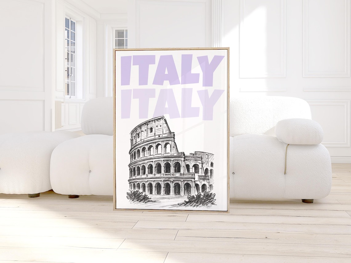 Italy Colosseum Sketch Purple Typography Trendy Travel Poster