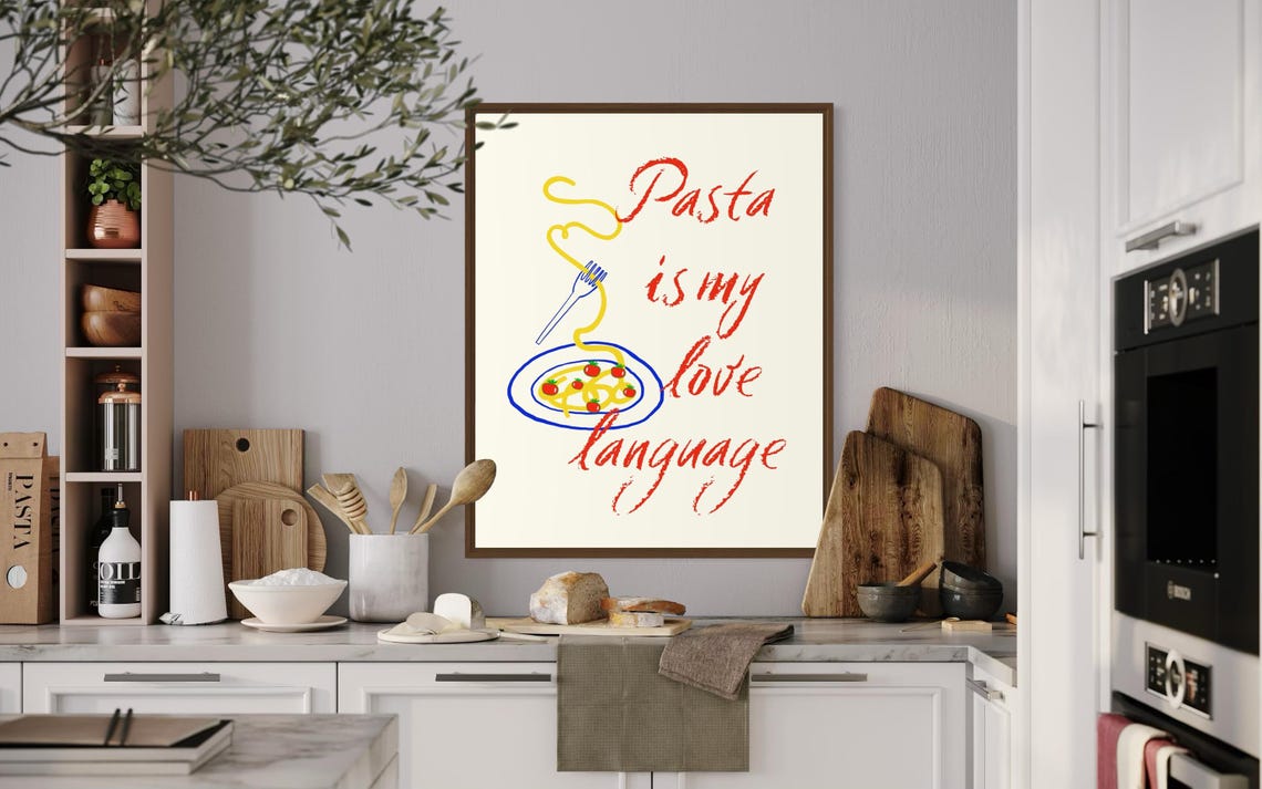 Pasta Is My Love Language Spaghetti Bowl Kitchen Quote Poster