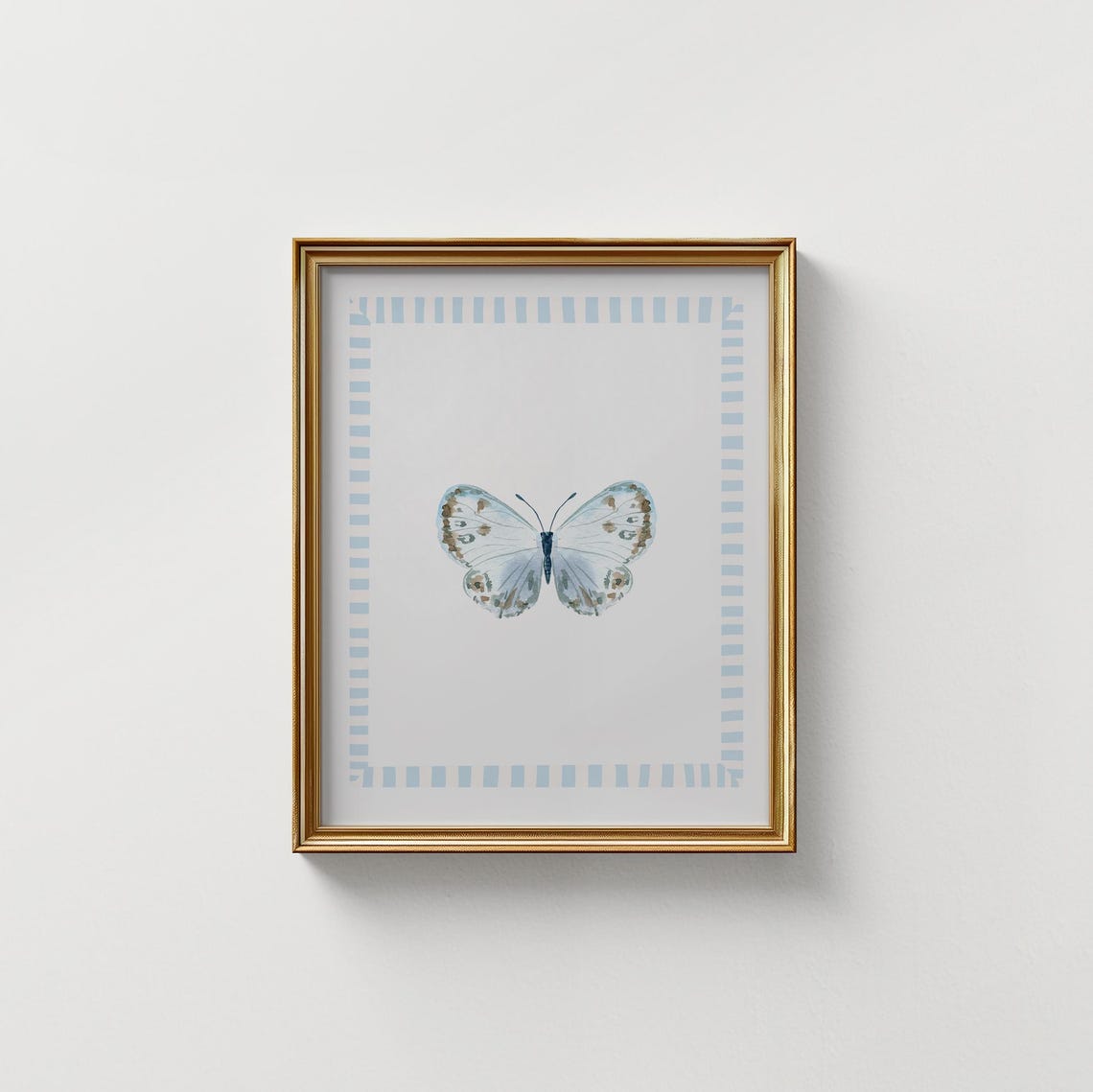 Light Blue Watercolor Butterfly With Striped Border Botanical Poster - Image 3