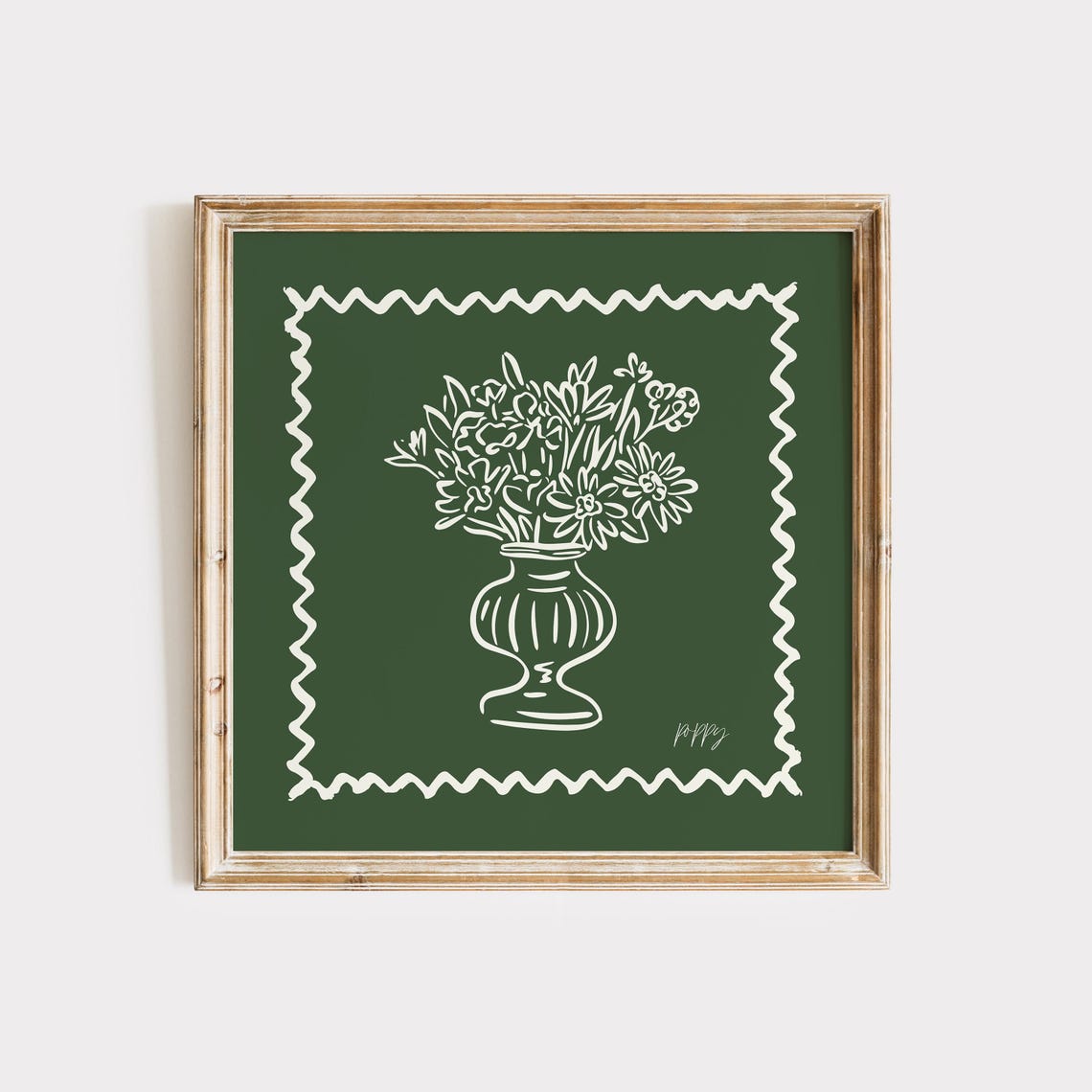 Forest Green Background Cream Line Wildflowers Vase Modern Wall Poster - Image 2