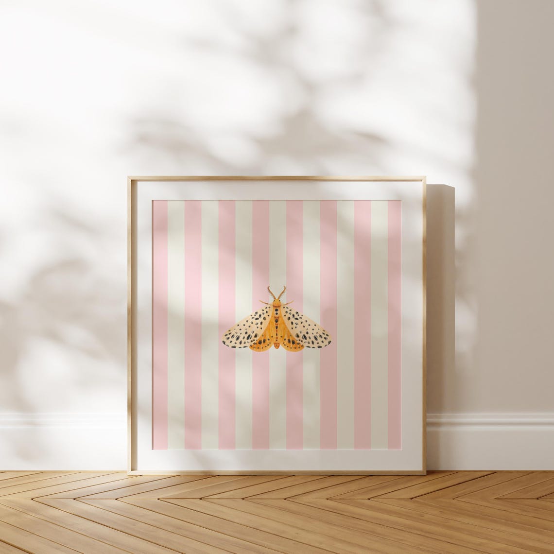 Spotted Orange Moth Pink Striped Botanical Nursery Wall Art Poster - Image 4