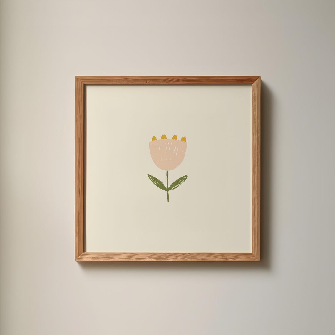 Peach Tulip Doodle Minimal Square Nursery Living Room Wall Art Poster