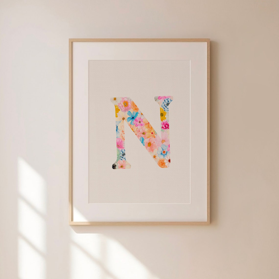 Colorful Watercolor Floral Letter N Initial Monogram Wall Poster - Image 2