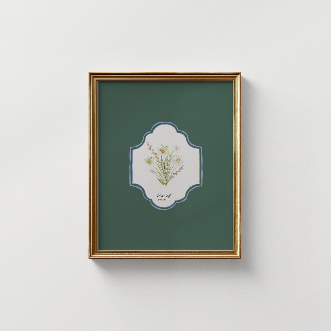 March Daffodil Birth Flower Bouquet Deep Green Botanical Wall Art - Image 5