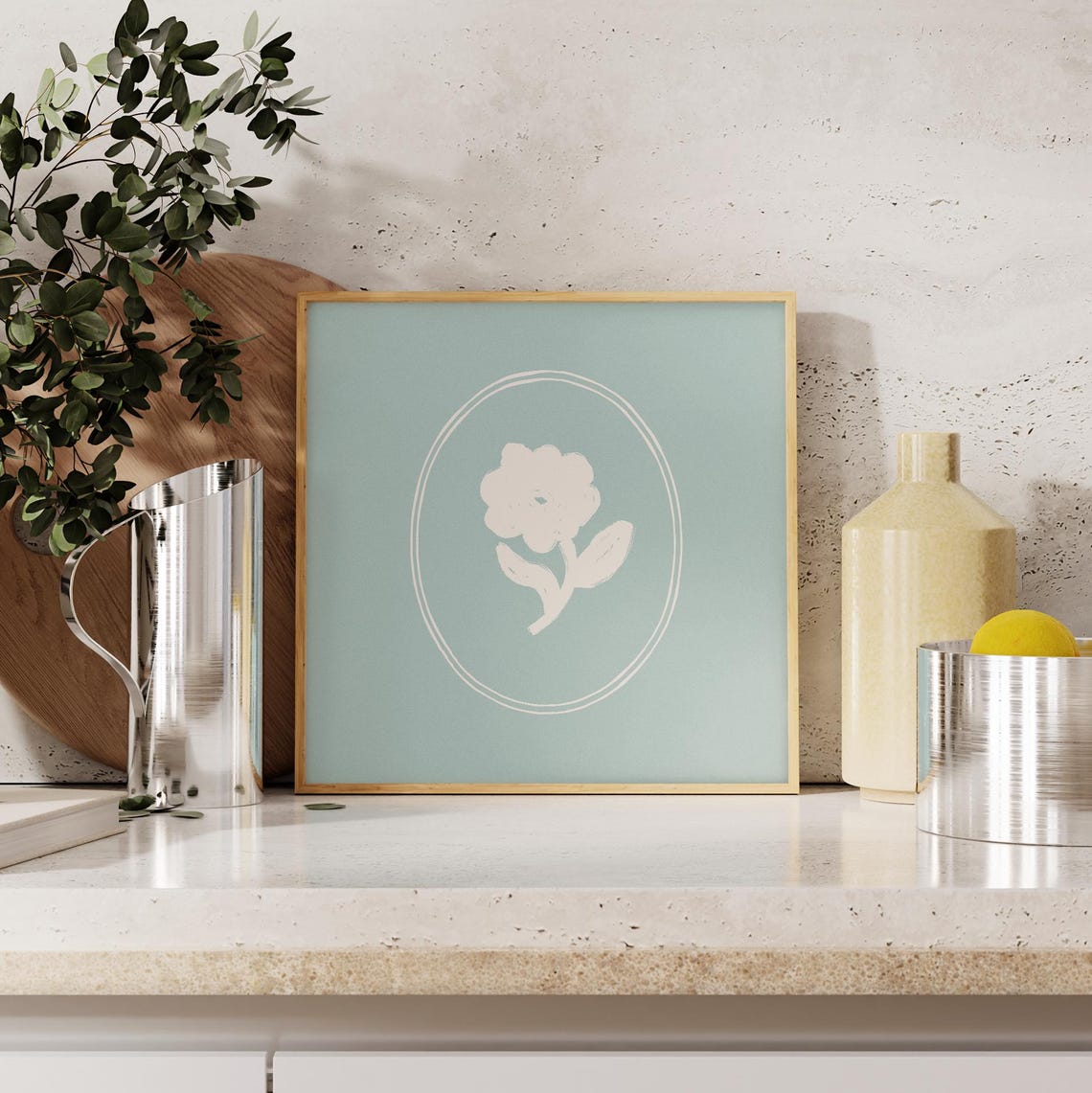 Blue Floral Print Instant Wall Art Trendy Decor Botanical Illustration Living Room Art Cottage Nursery