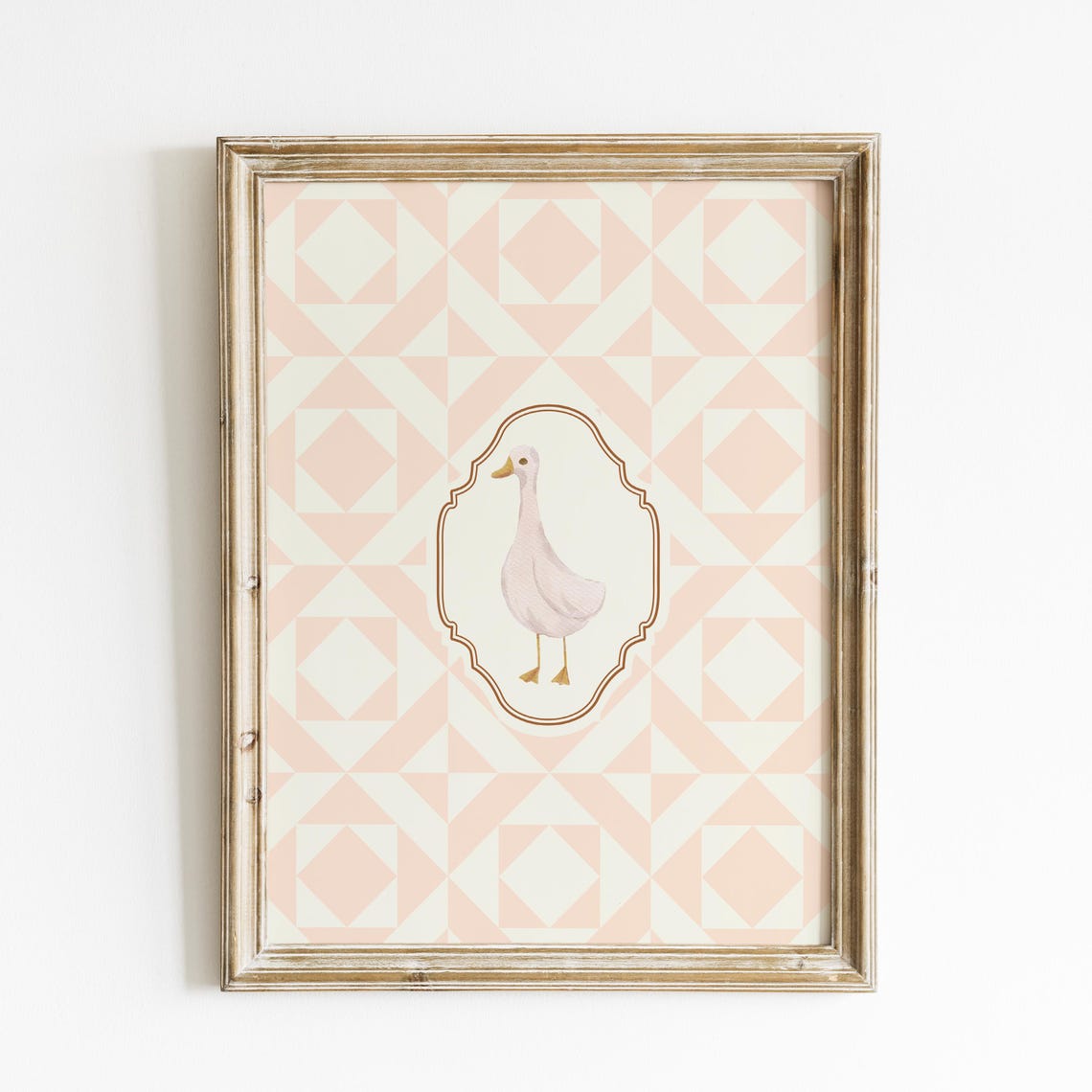 Pink Quilted Watercolor Goose Poster Nursery Farmhouse Decor Art