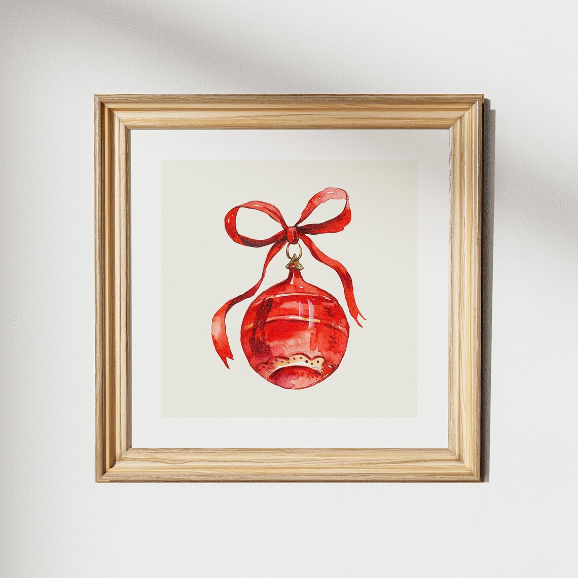 Hand Painted Watercolor Red Christmas Bauble Ornament and Ribbon Poster - Image 2