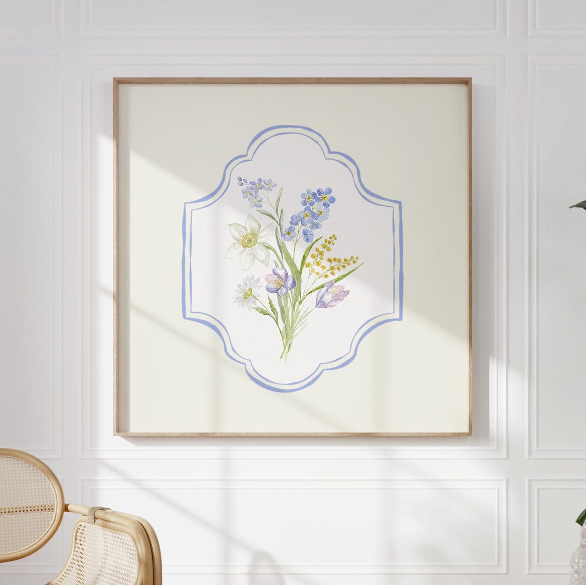 Pastel Wildflower Bouquet Watercolor Medallion Botanical Print - Image 2