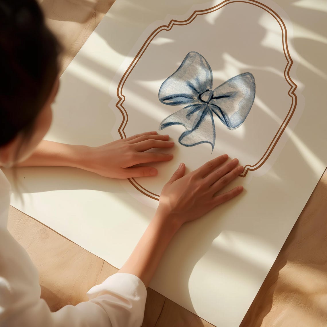 Blue Bow Watercolor Coquette Ribbon Oval Border Nursery Art Print - Image 3