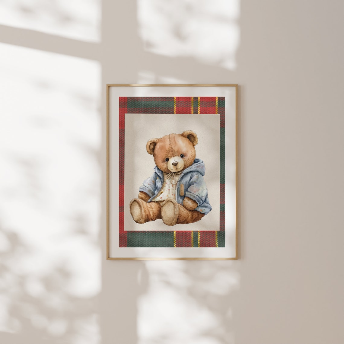 Vintage Teddy Bear Denim Jacket Cottagecore Nursery Decor Poster - Image 2