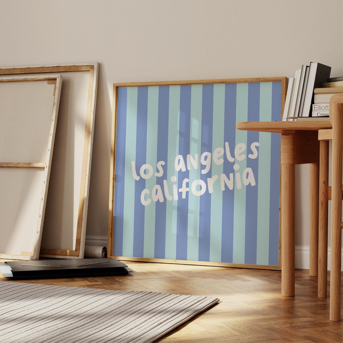 Los Angeles California Blue Striped Hand Lettered Square Travel Poster - Image 2
