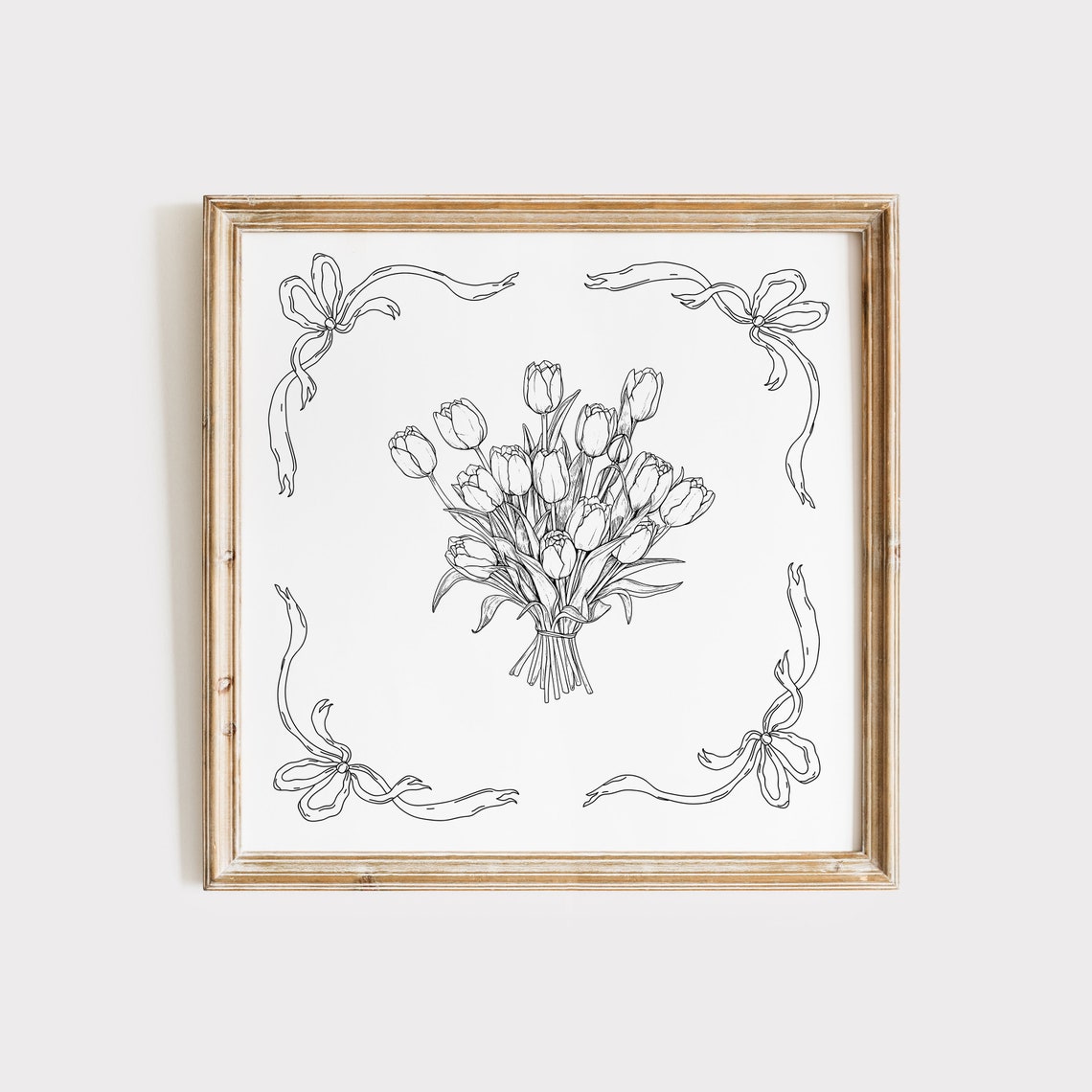 Black Line Tulip Bouquet With Corner Bows Sketch Style Poster