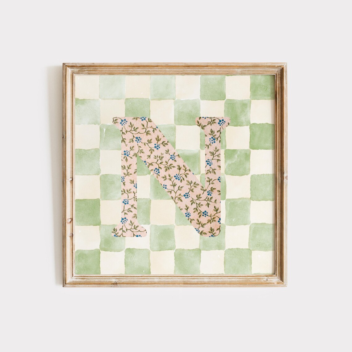 N Square Initial Print, Watercolor Personalized Gift - Image 3