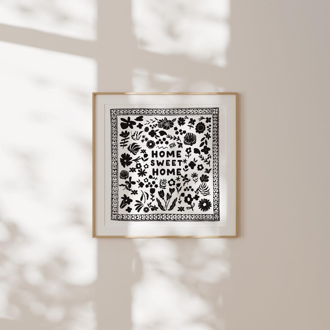 Home Sweet Home Black and White Floral Bandana Typography Poster - Image 2