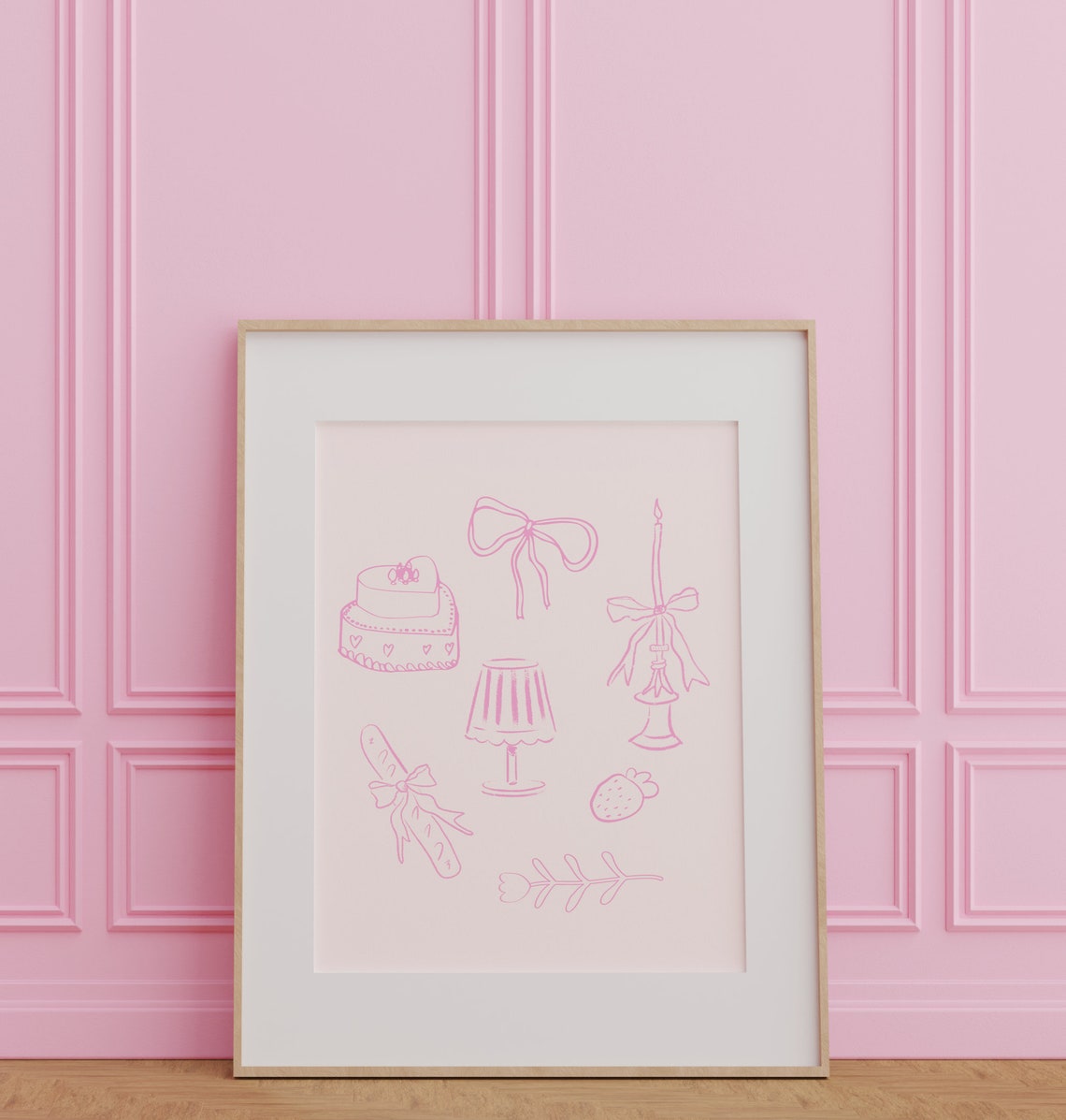 Sweet Pink Coquette Doodle Kitchen Cake Lamp Cute Trendy Wall Art - Image 2
