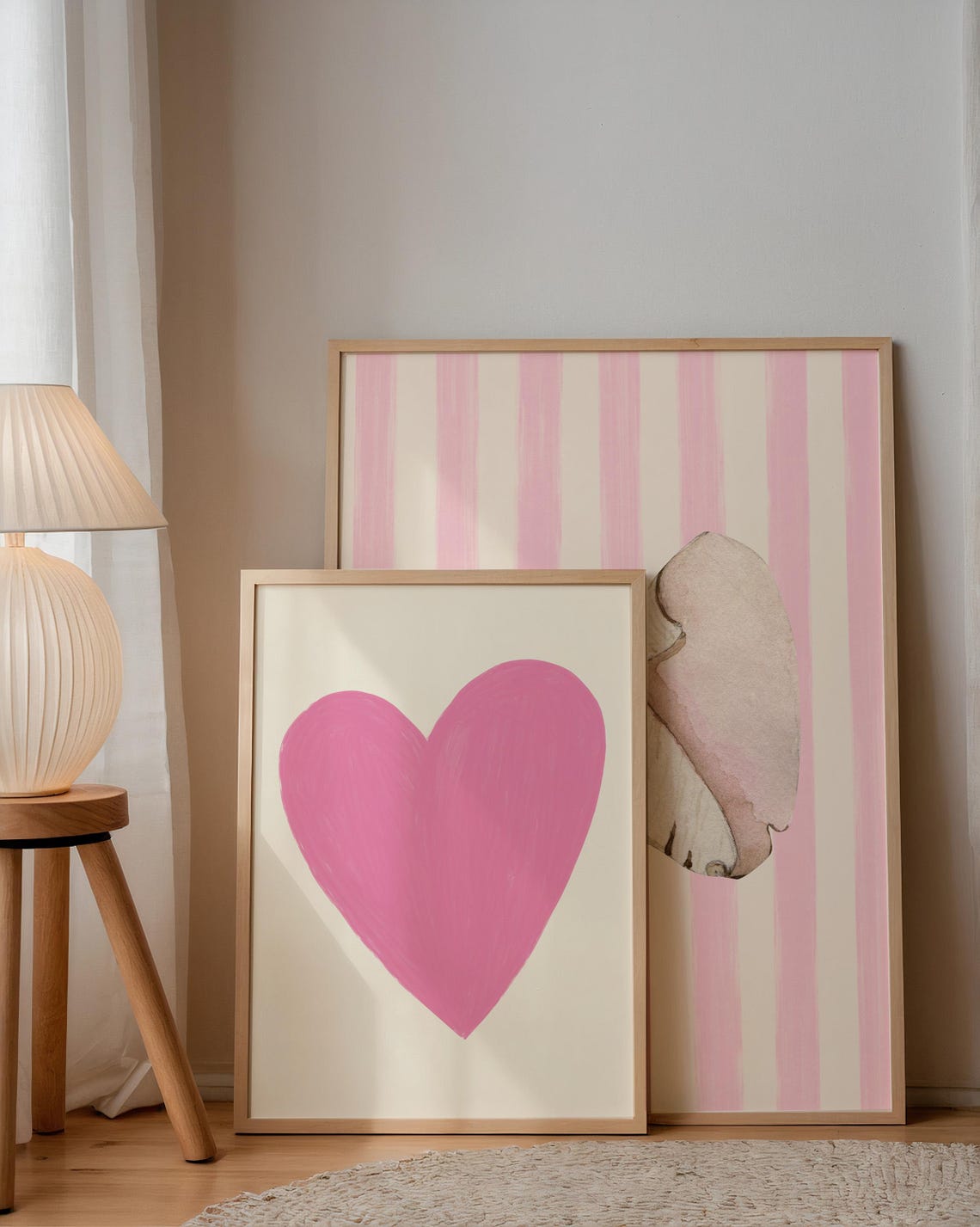 Big Pink Heart Minimal Art Print Cream Background Trendy Wall Poster - Image 3