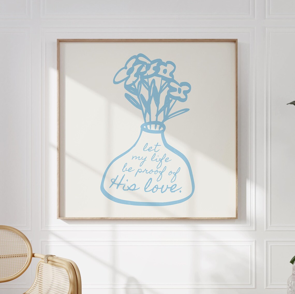 Blue Wildflower Vase Line Art Let My Life Be Proof of His Love Quote Poster - Image 2