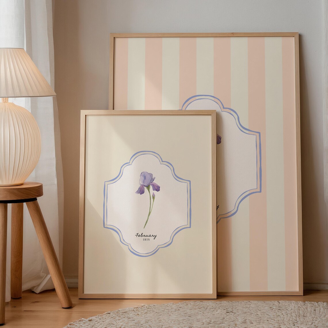 February Iris Birth Flower Cream Watercolor Botanical Wall Art Print - Image 2