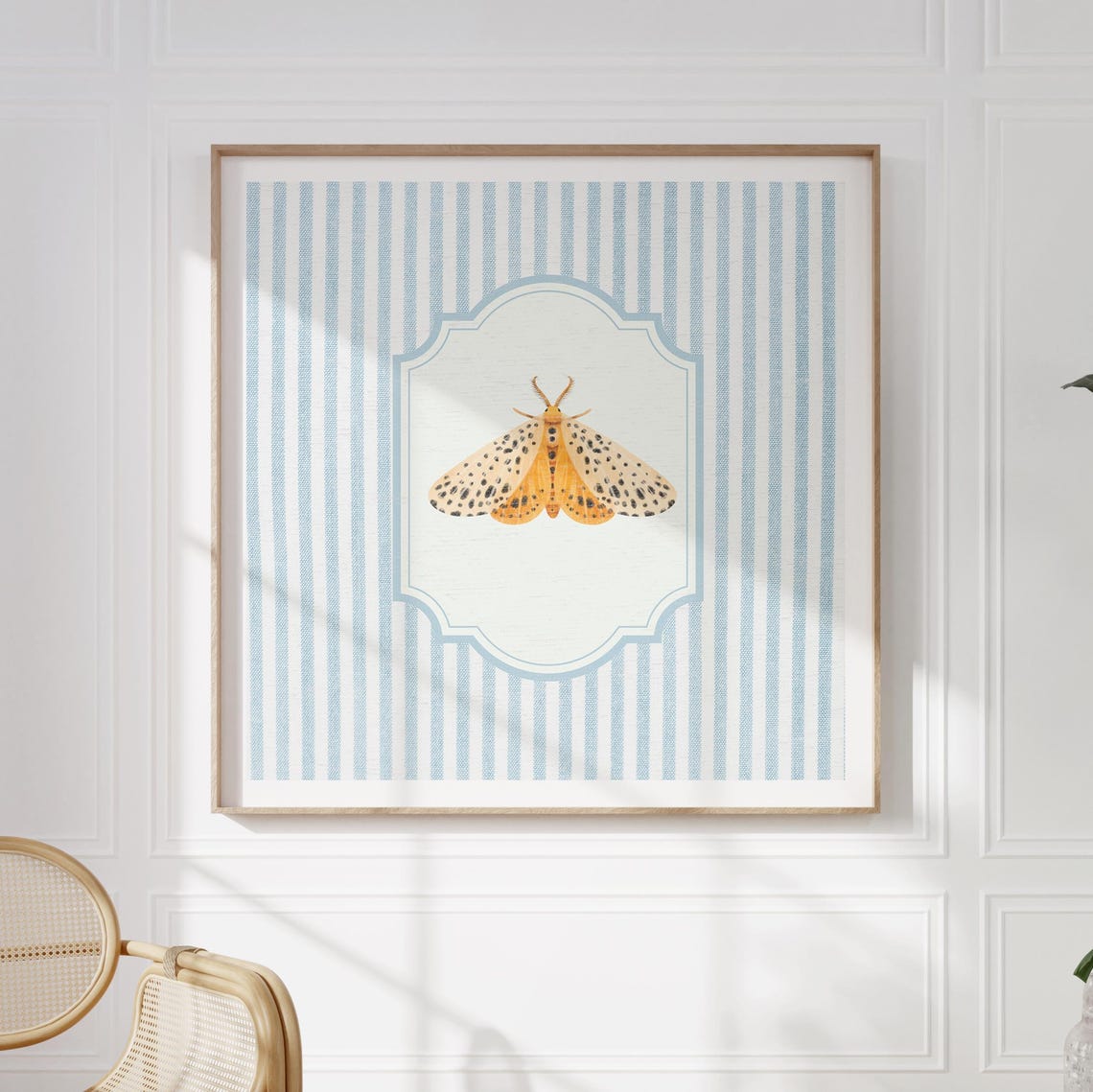 Spotted Orange Moth Vintage Illustration Blue Striped Poster - Image 2