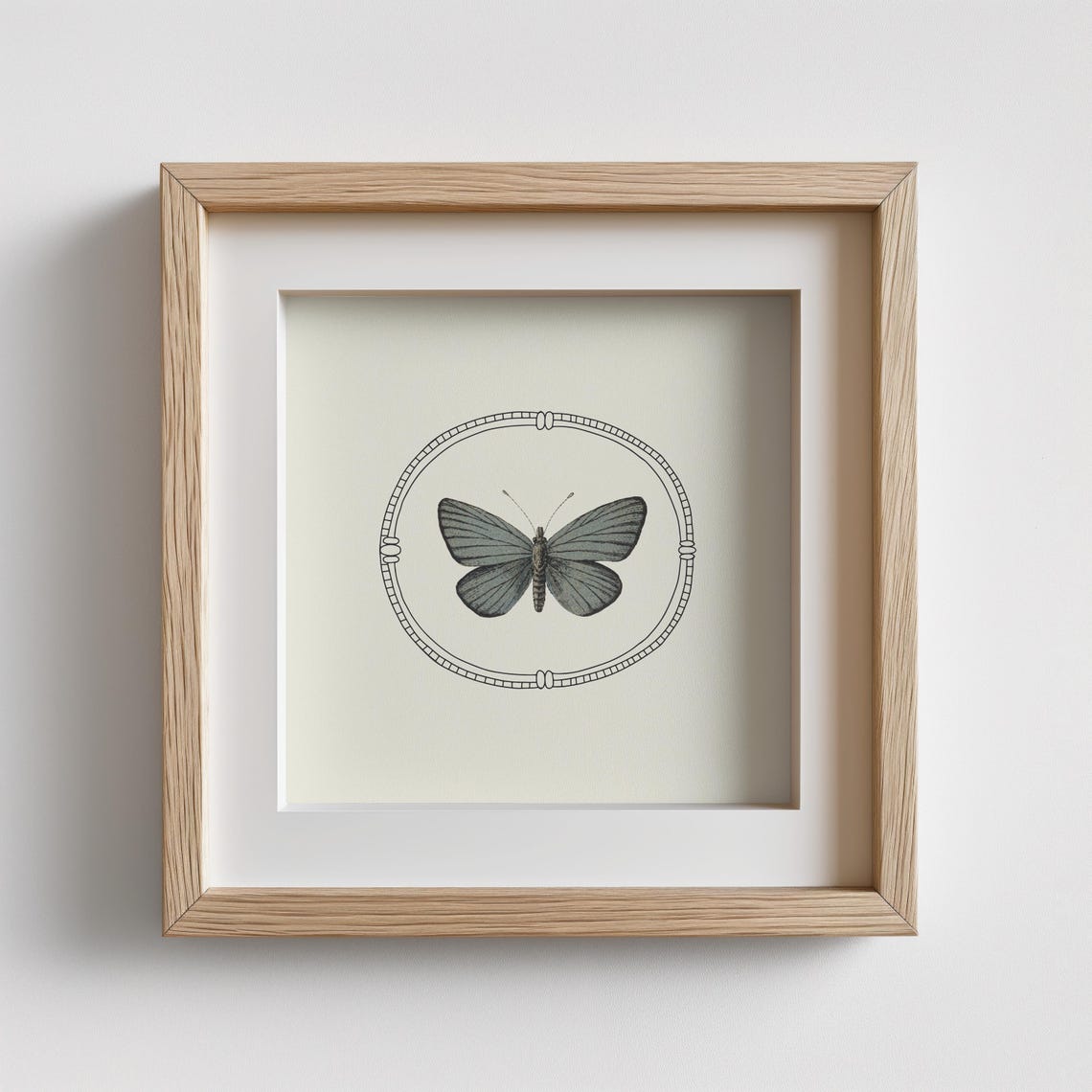 Gray Butterfly Vintage Oval Line Frame Illustration Art Print - Image 3