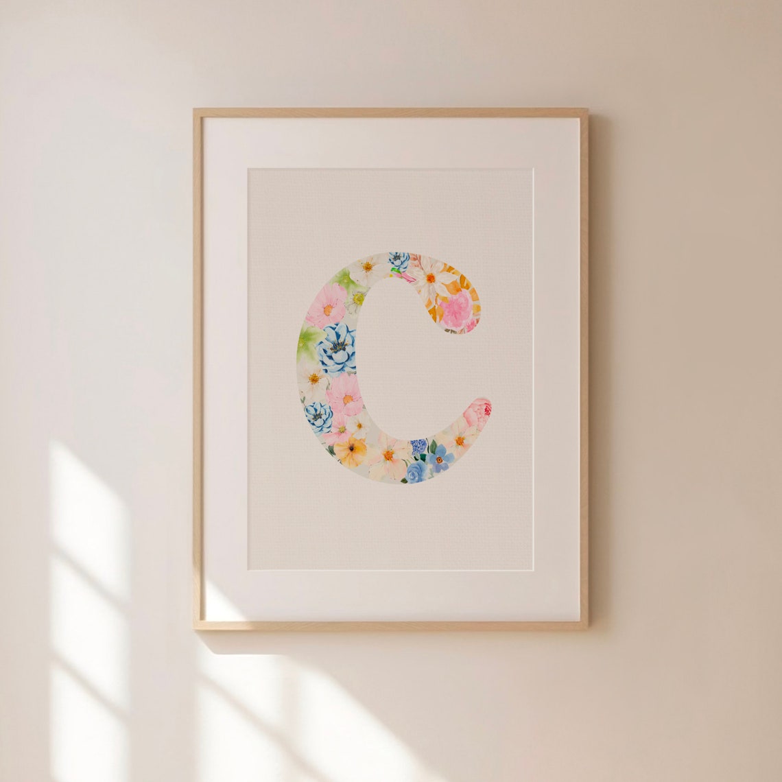 Floral Letter C Poster with Watercolor Wildflowers on Clean White - Image 2