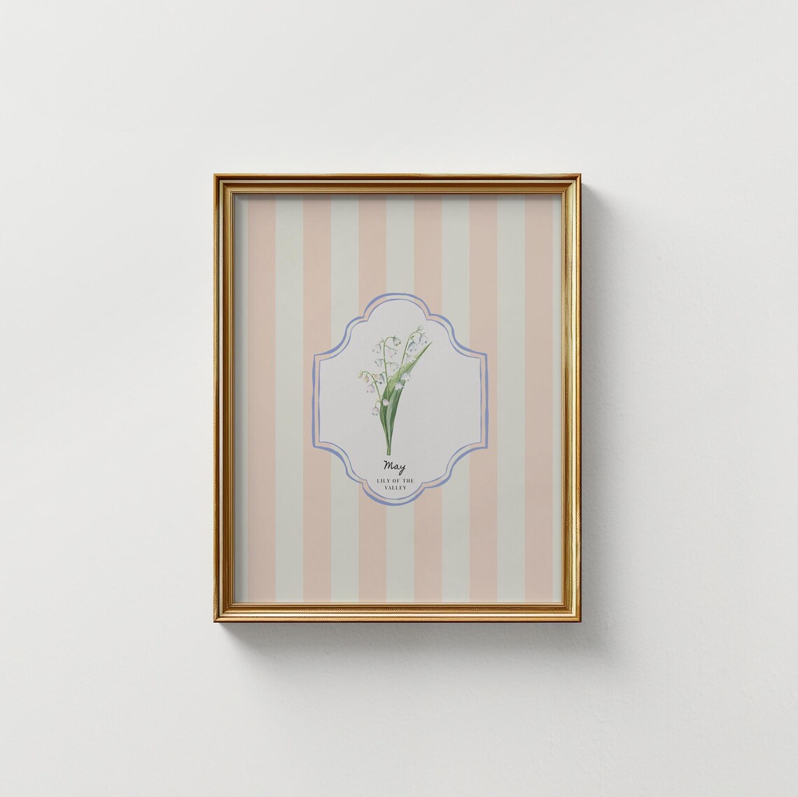 May Lily of the Valley Birth Flower Peach Striped Botanical Art Print - Image 5