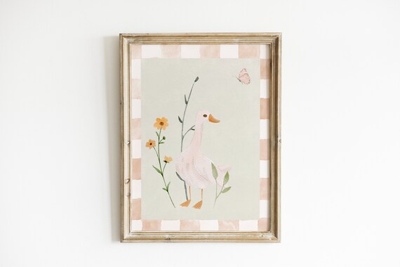 Vintage Goose Print Art Print, Cottagecore Nursery Decor