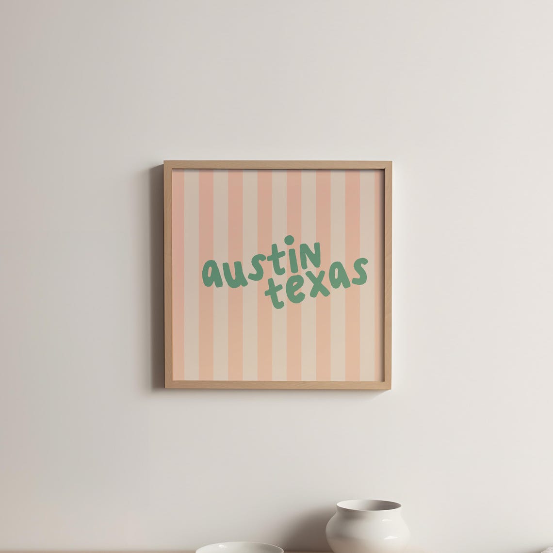 Austin Texas Teal Hand Lettered Pink Striped Square City Name Poster - Image 5